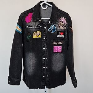 Black Denim Jacket with Patches